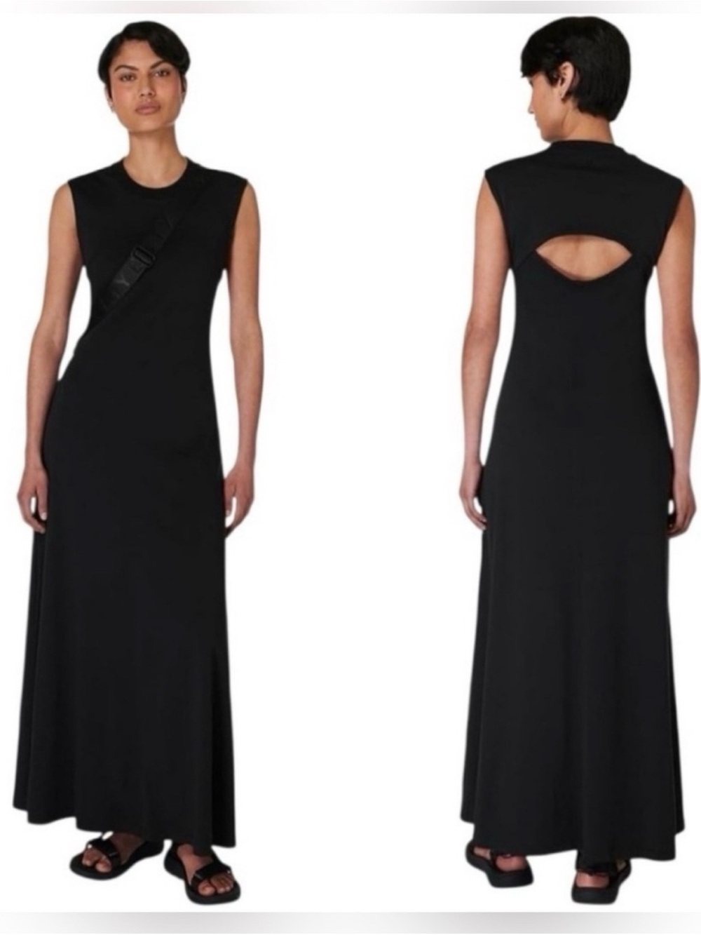 Sweaty Betty S Flow Racer Sleeveless Black Maxi Dress with Back Cutout